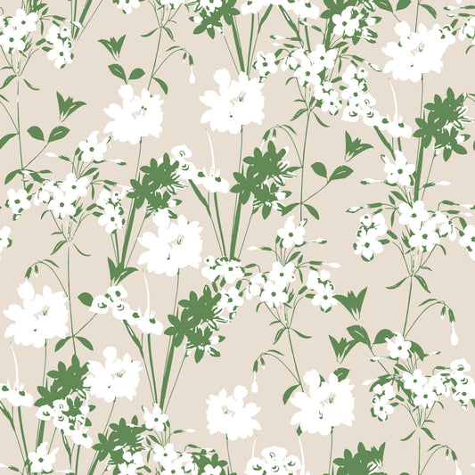 Carta da parati con silhouette minimalista di un prato color salvia