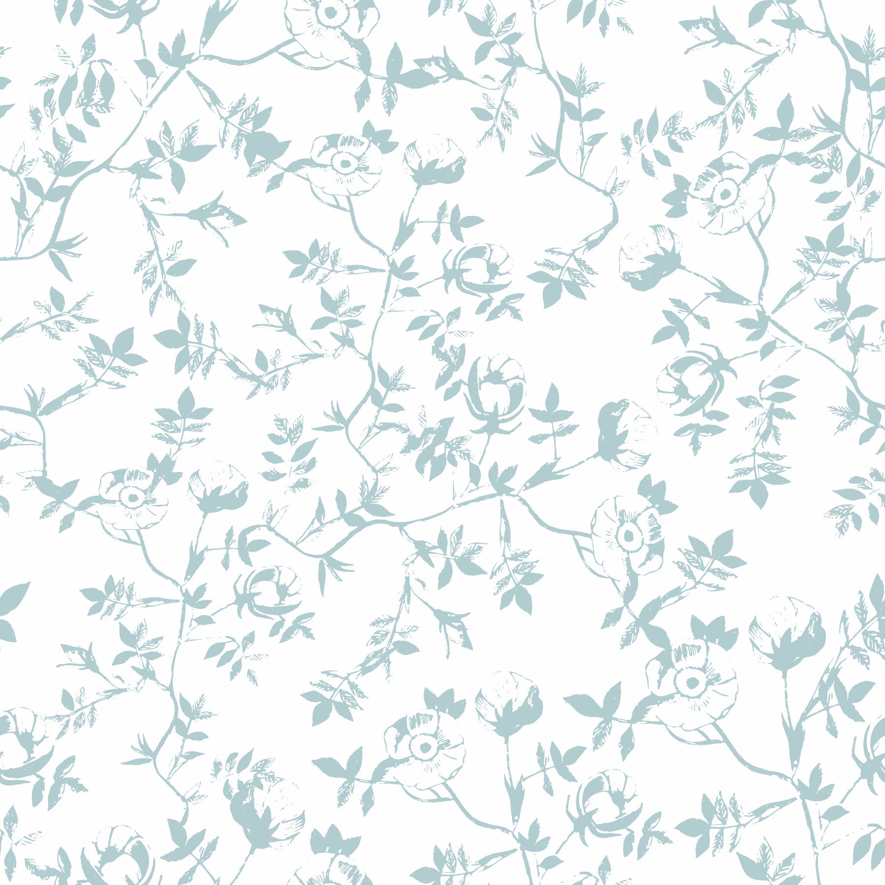 Papel tapiz con boceto floral azul sereno