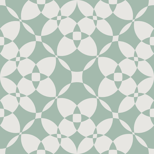 Tapet cu arce geometrice interconectate, verde salvie