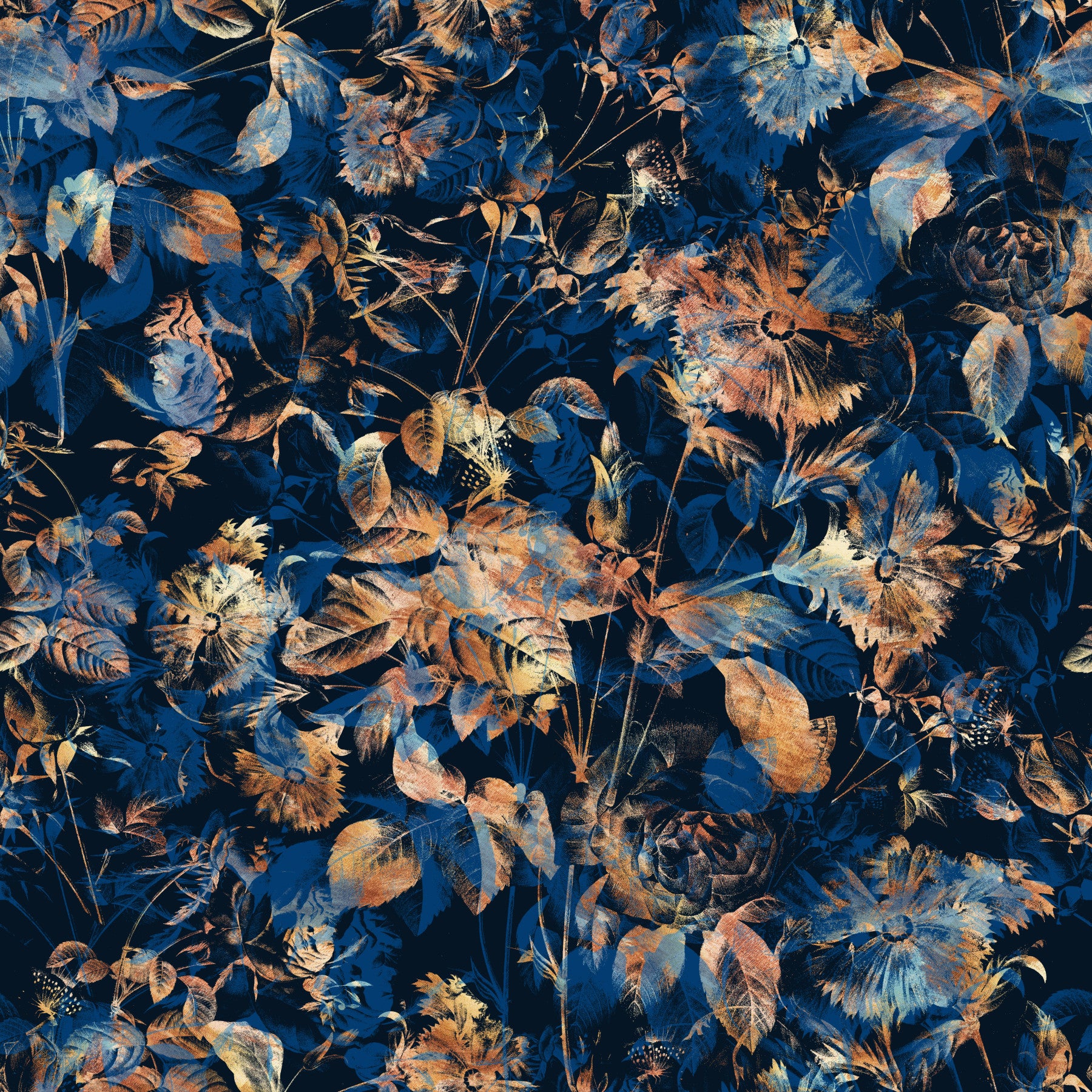 Rustikale Garten-Tapete in Bronze und Marineblau