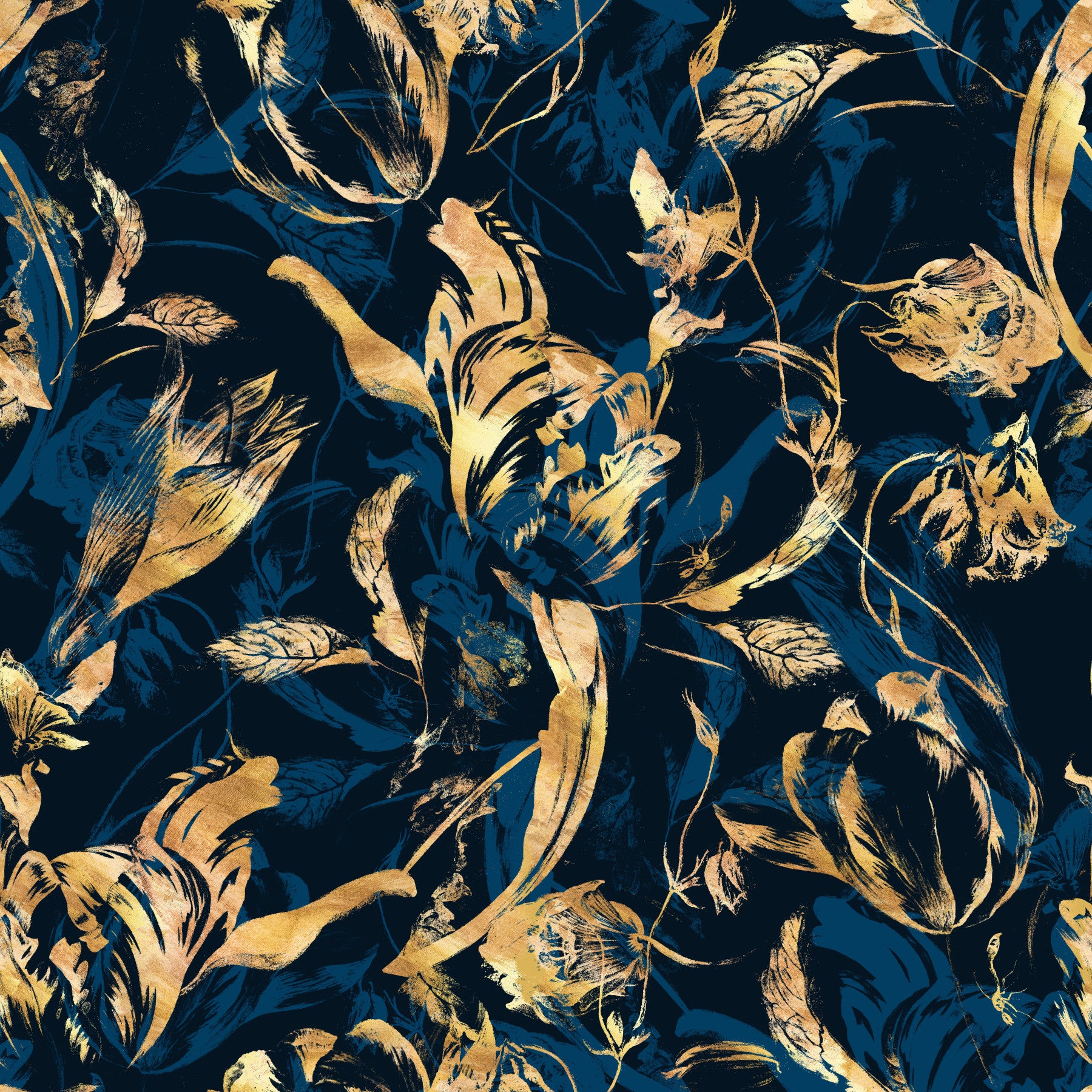 Midnight Flora Brushwork-Tapete