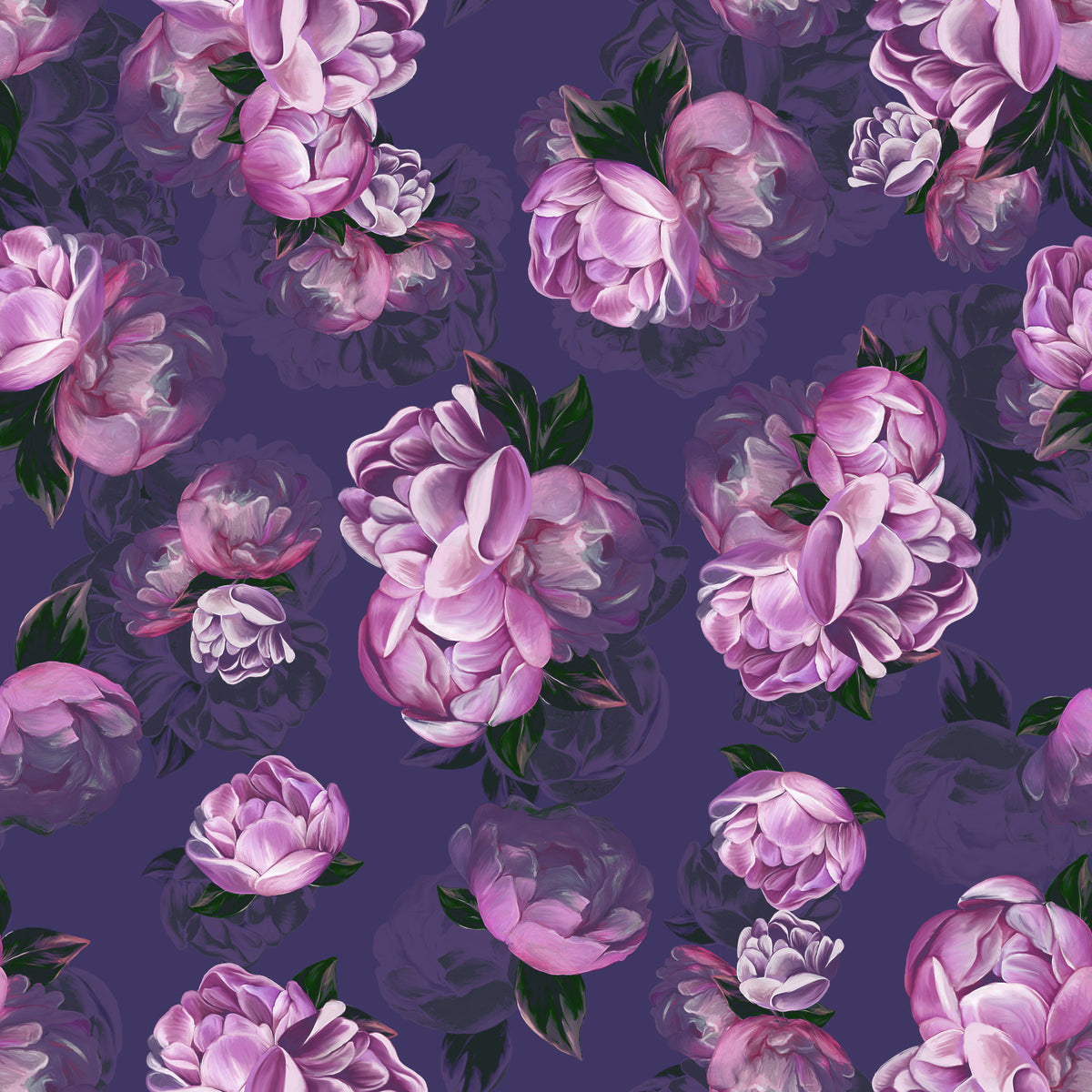 Blommig konsttapet med sammetslena pionblommor in your room — zoomed