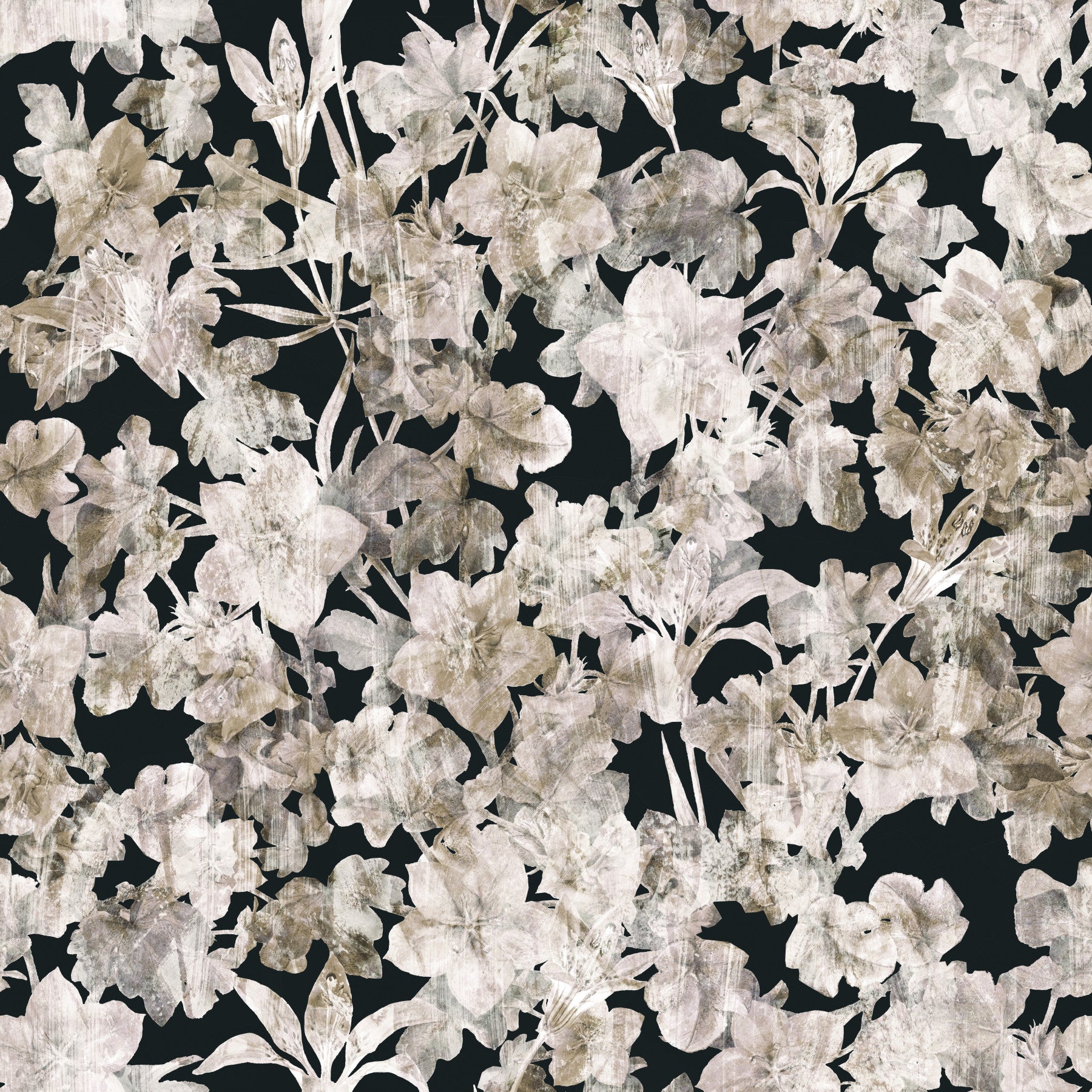 Rustikt tapet med kunstneriske silhuetter af blomster