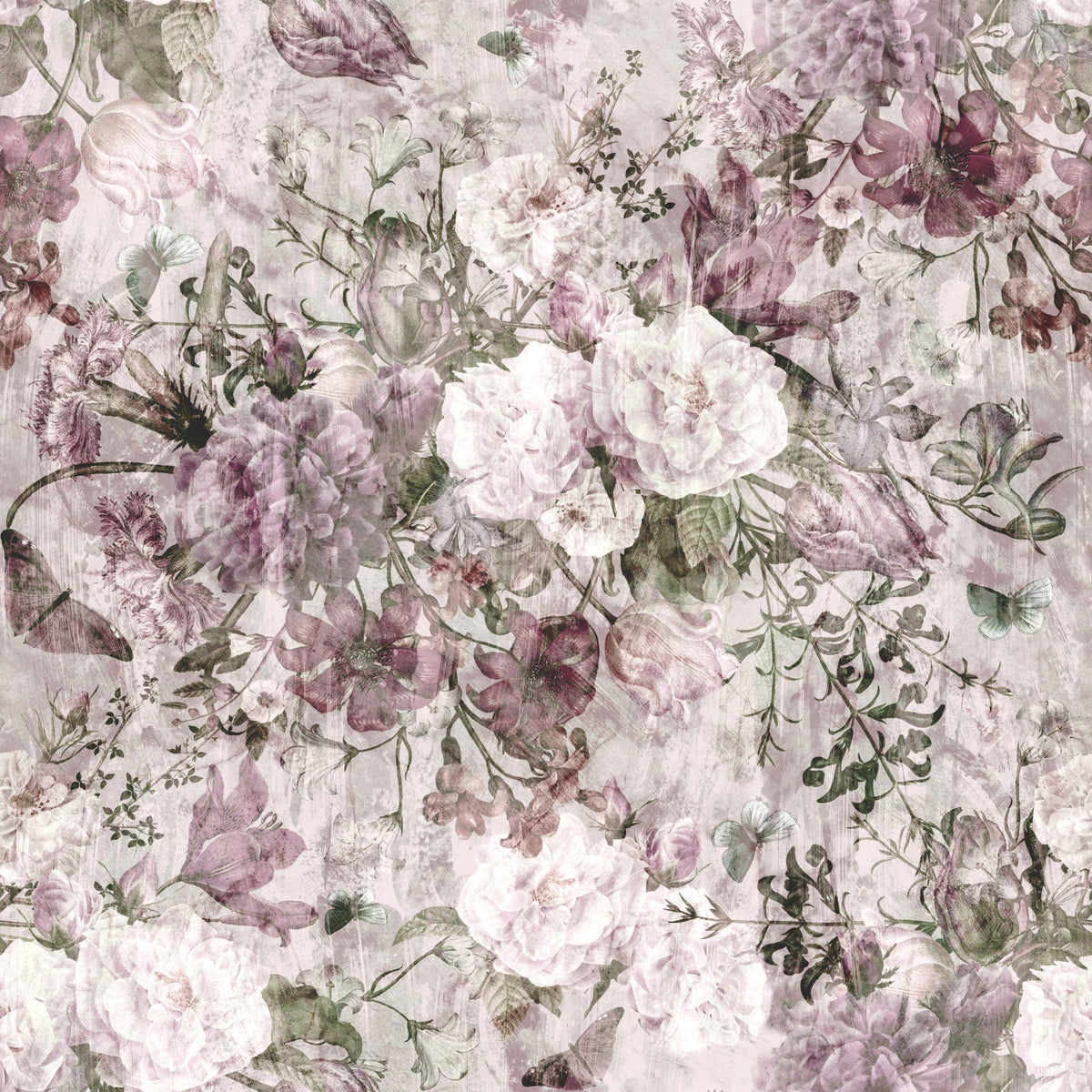 Vintage-Botanik-Blumen-Kunsttapete in your room — zoomed