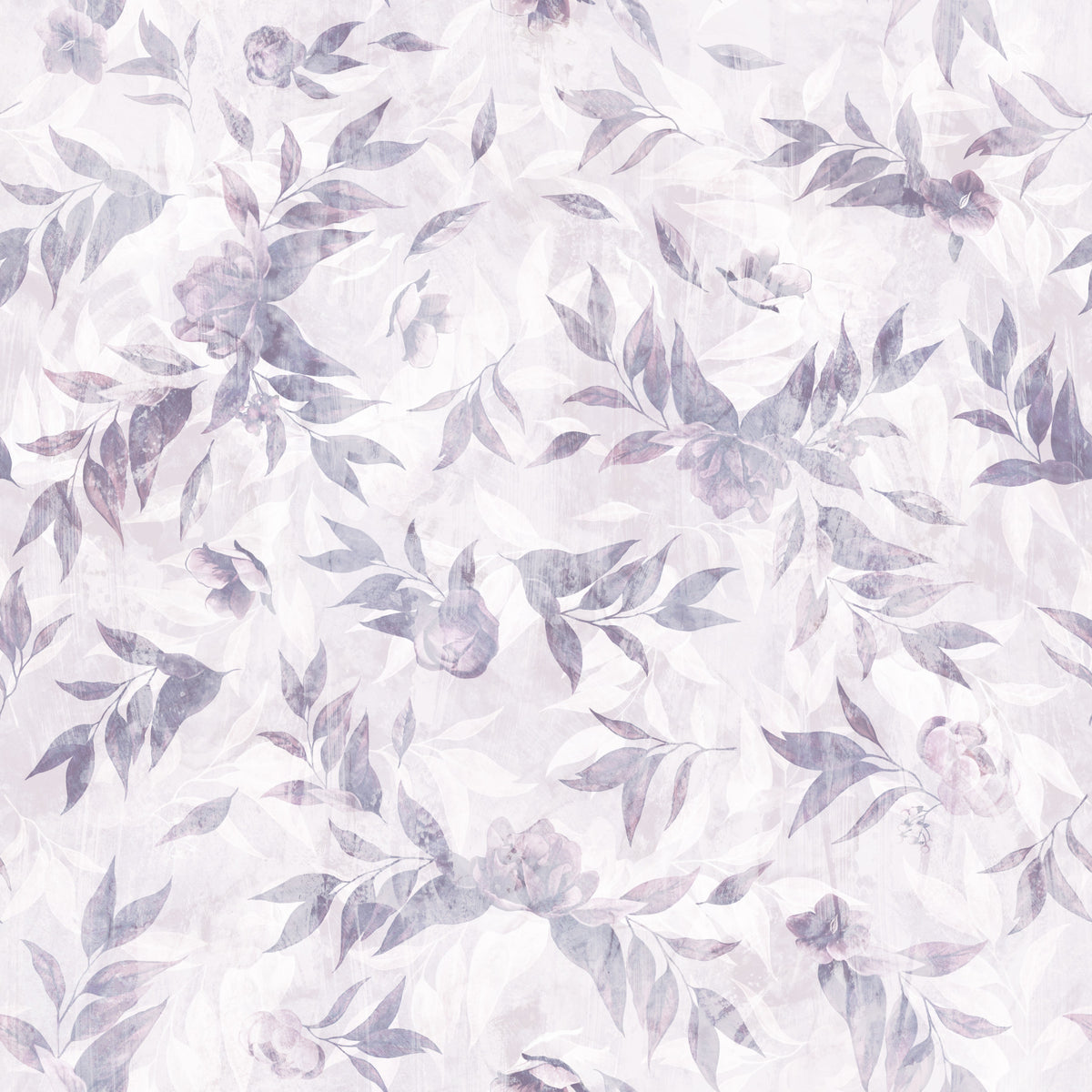 Tapete mit dezentem Lavendelton und botanischem Blätterzweig-Muster in your room — zoomed