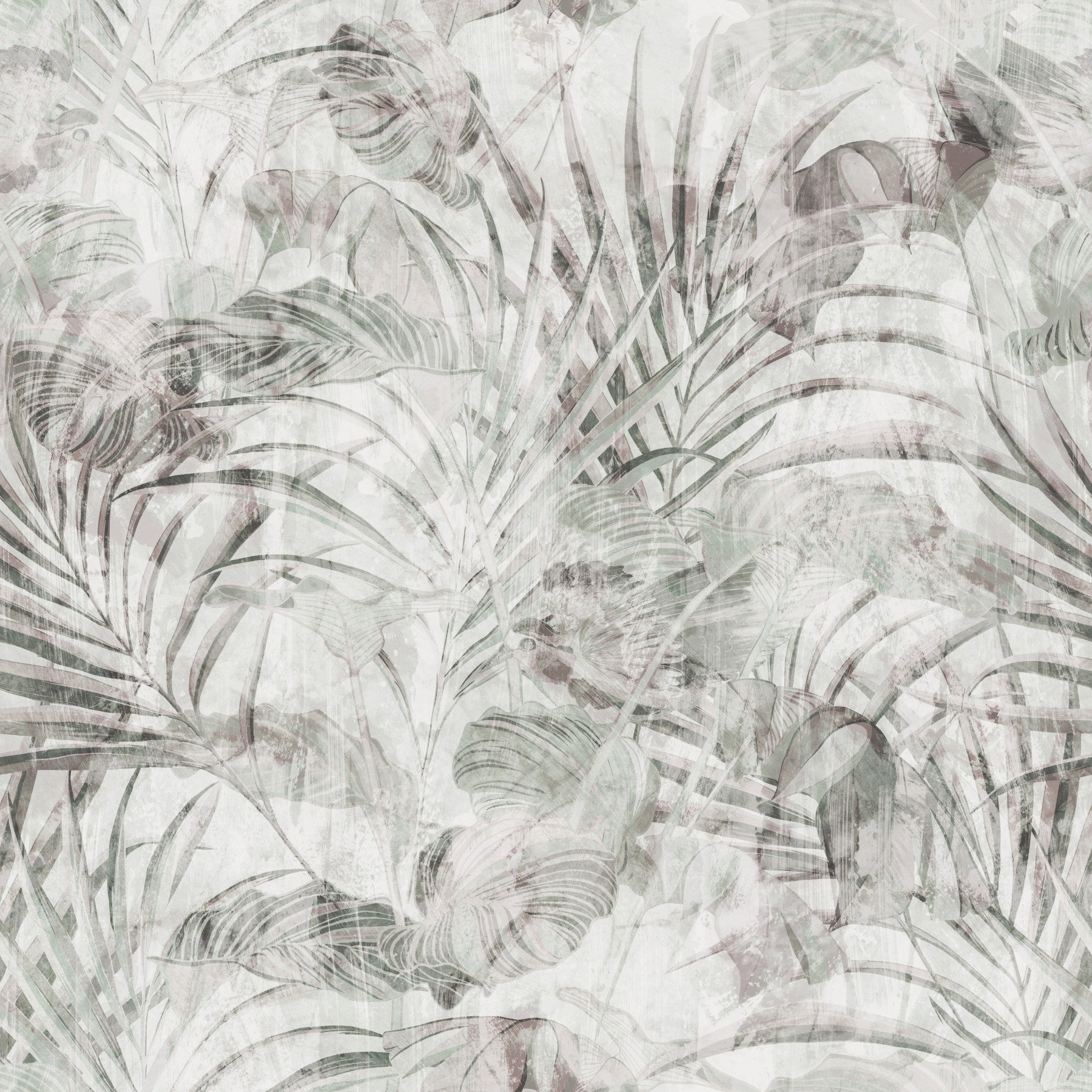 Papier peint à feuillage tropical aux tons doux
