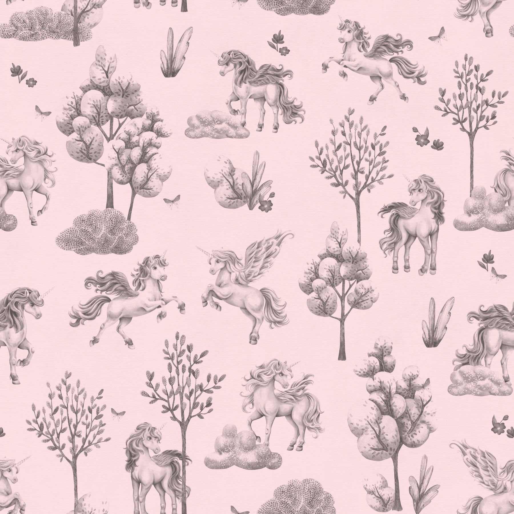 Betoverd eenhoornbos in blushbeige behang afdrukken