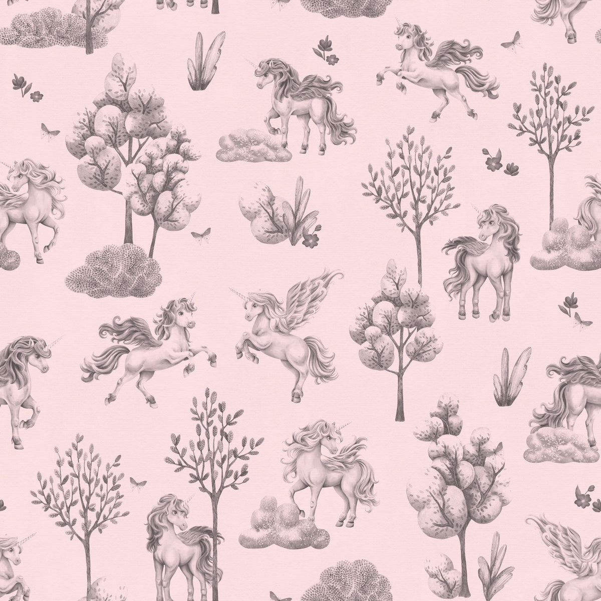 Enchanted Unicorn Forest in Blush Wallpaper⁠ in your room