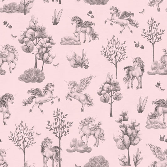 Betoverd eenhoornbos in blushbeige behang afdrukken