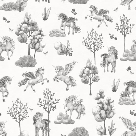Monochrome behang met betoverende bosdieren
