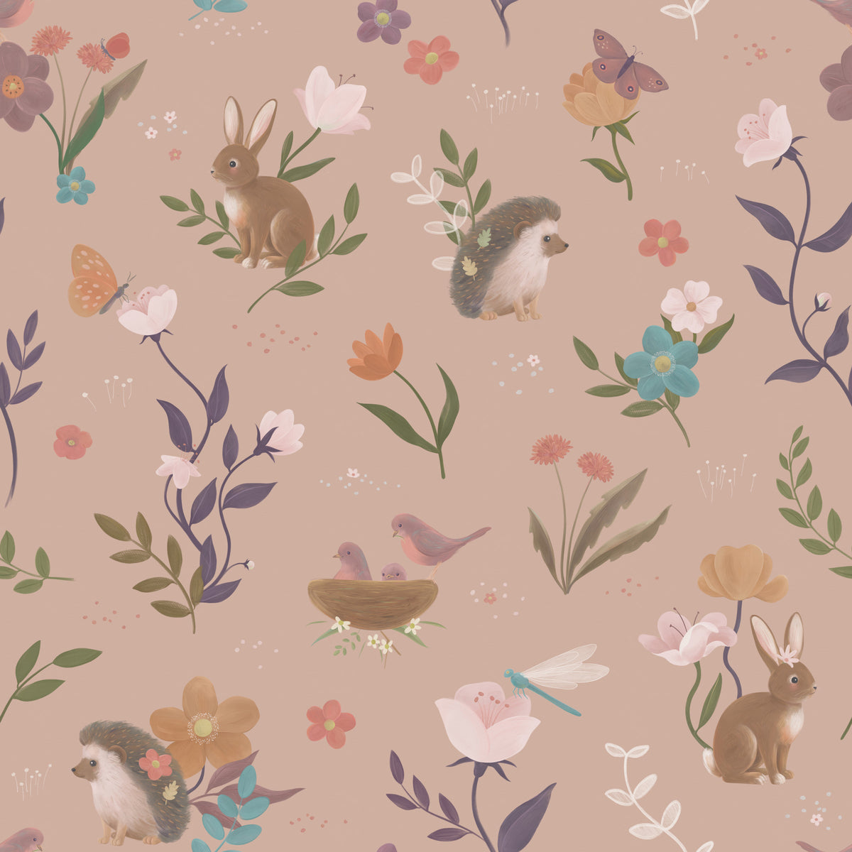 Papier peint prairie avec d’adorables amis de la forêt fantaisistes in your room