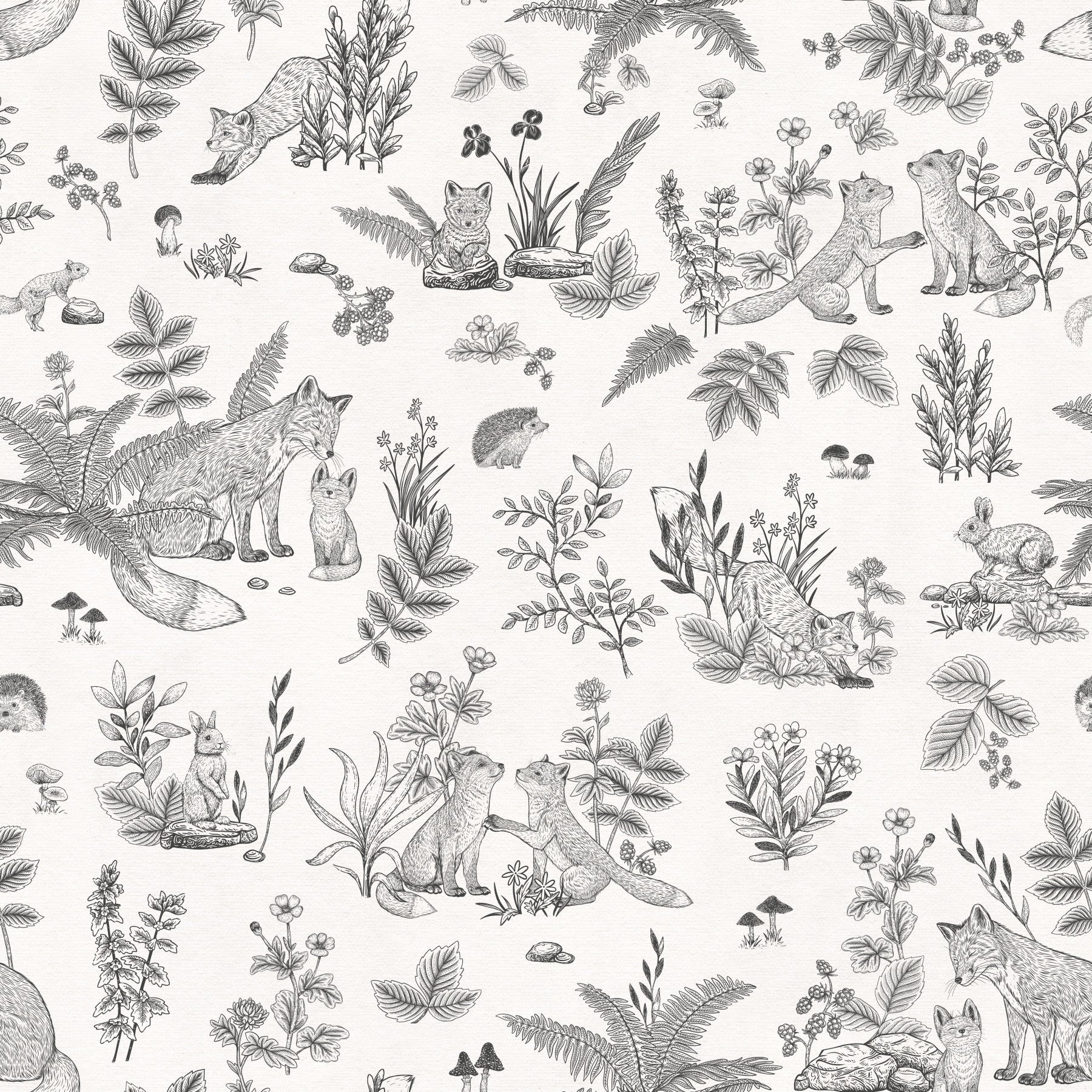 Rustic Forest Friends Botanical Sketch Wallpaper⁠