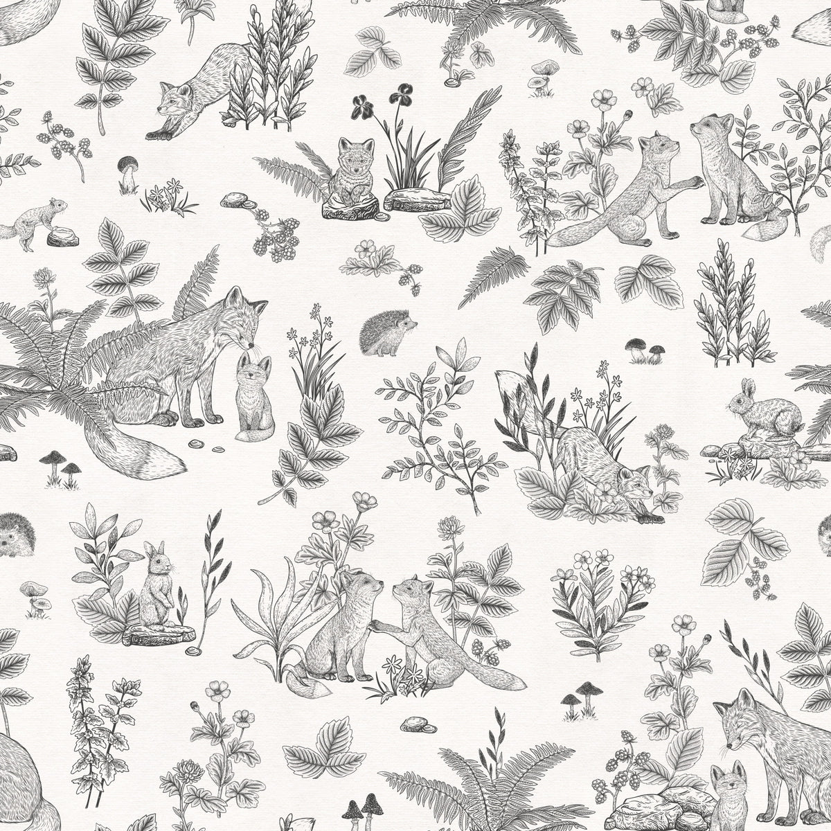 Papier peint botanique « Amis de la forêt rustique », dessin au trait