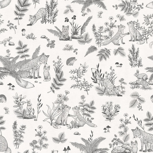 Papier peint botanique « Amis de la forêt rustique », dessin au trait