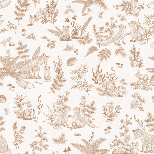 Papier peint en dessin au trait représentant une forêt enchantée