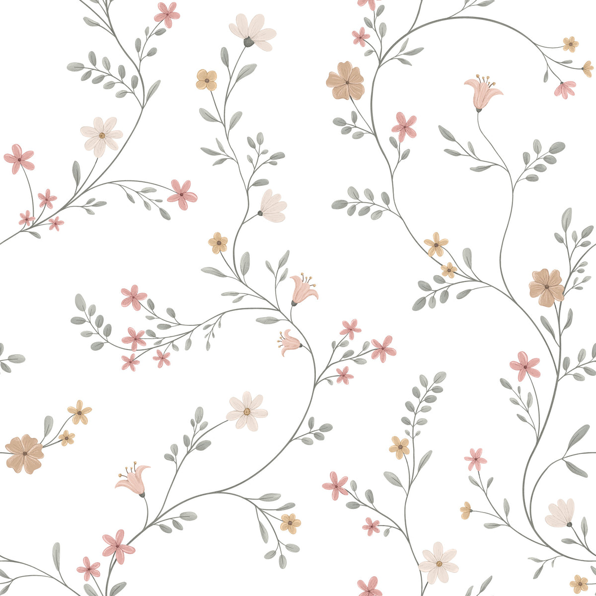 Delikate pastelfarvede blomsterRanker-tapet in your room — zoomed