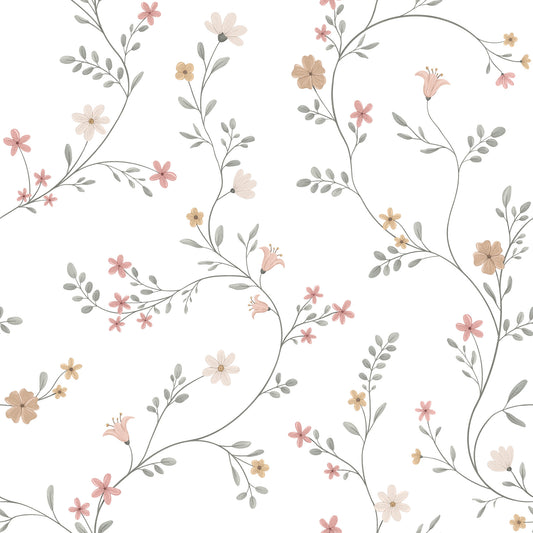 Papier peint aux délicates arabesques florales pastel