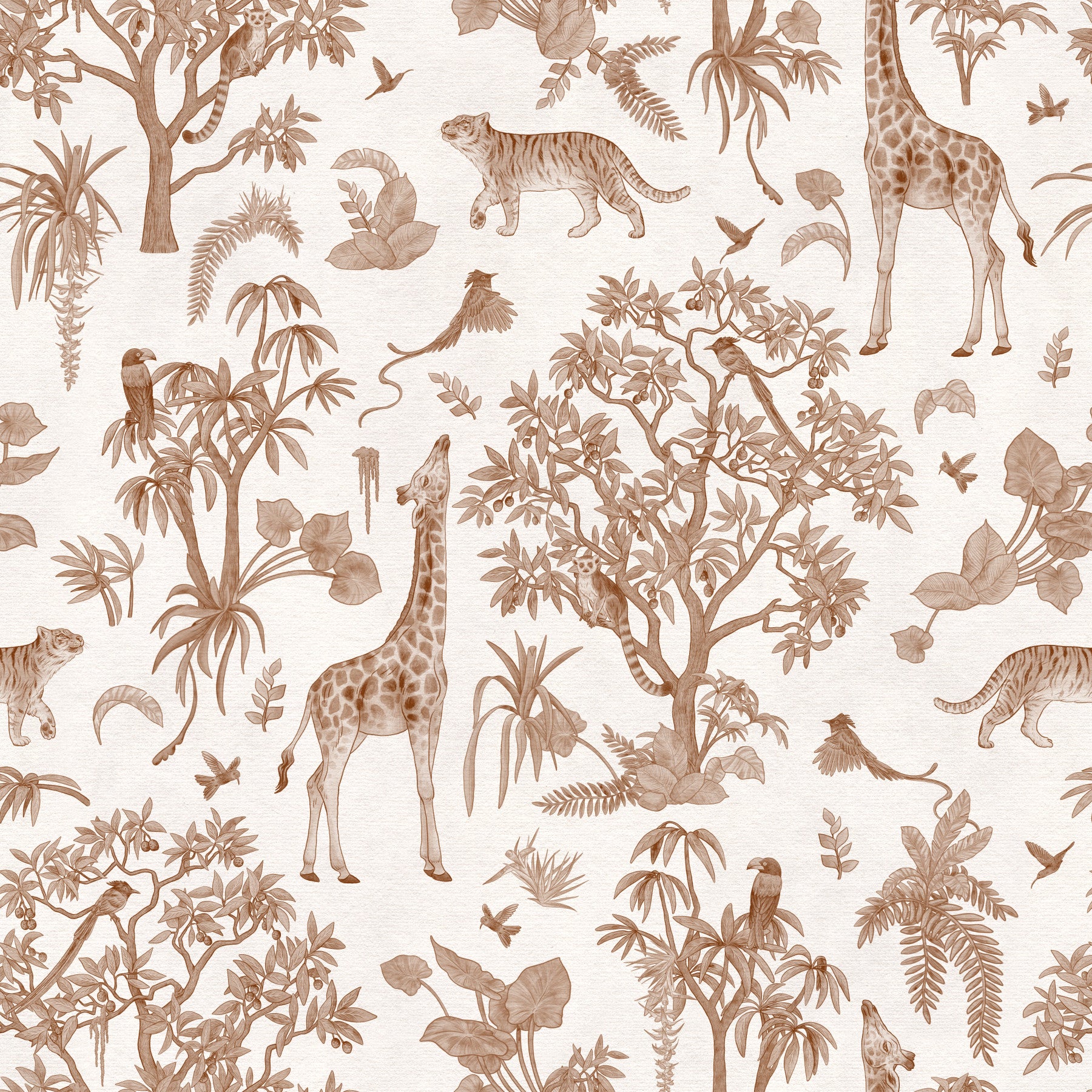 Carta da parati Toile monocromatica con fauna selvatica della giungla
