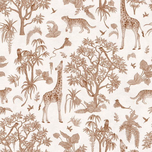 Papier peint panoramique monochrome sur le thème de la jungle et de la faune sauvage