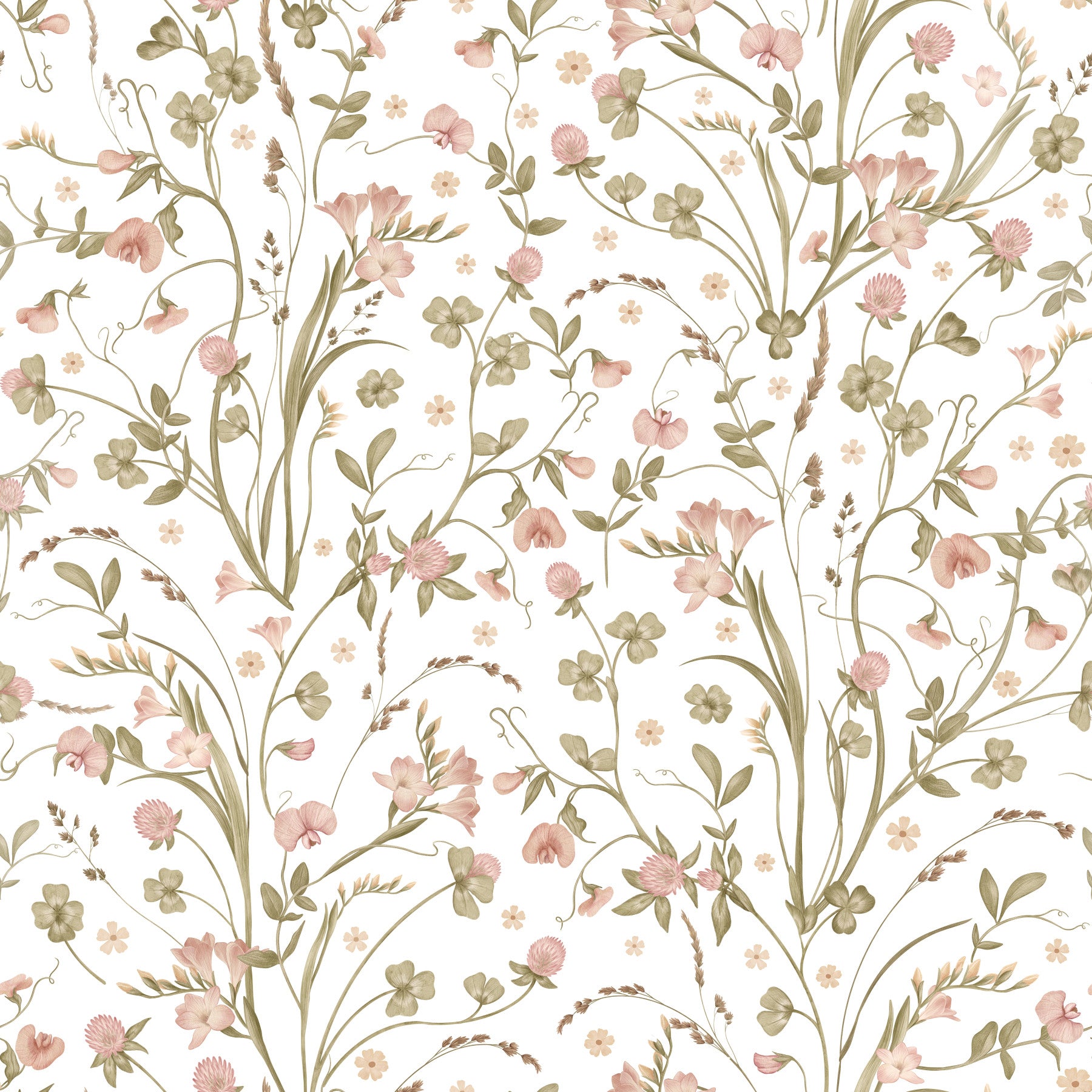 Botanische Tapete mit Wildblumen-Illustration einer Wiese