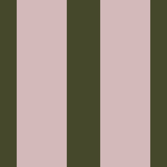 Papier peint à rayures verticales vert olive et rose poudré