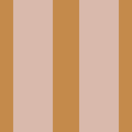 Papier peint à rayures verticales couleur ocre et rose poudré