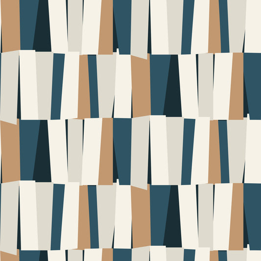 Abstracte geometrische wandbekleding met verticale panelen en kunstmotief