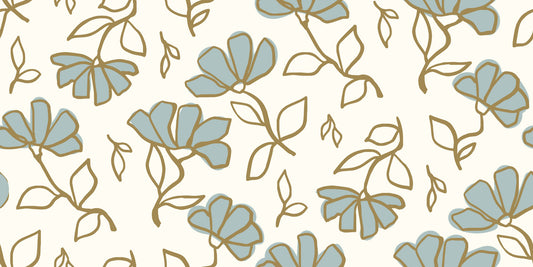 Minimalistische lichtblauwe bloemenlijntekening als behang 恒一