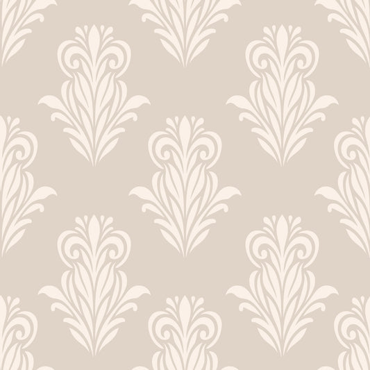 Creamy Damask Scroll Pattern Wallpaper⁠