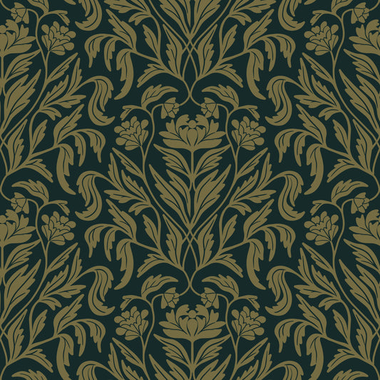 Art Nouveau Old Green Botanical Damask Wallpaper⁠