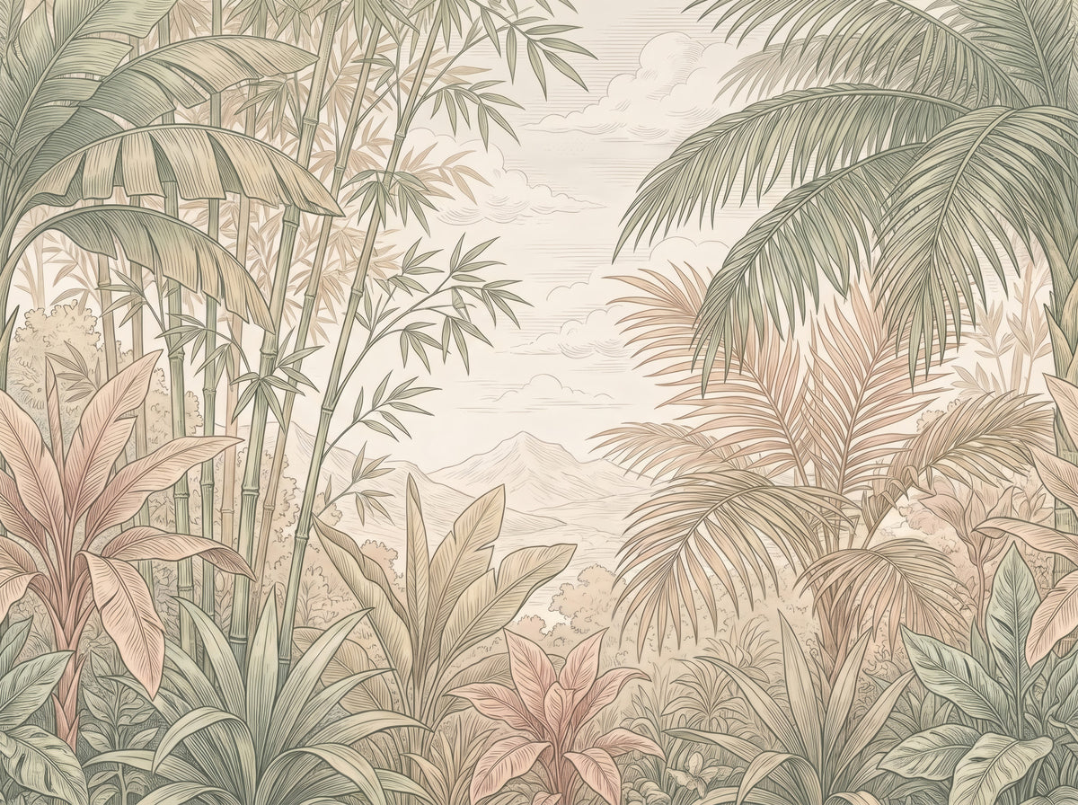 Nebliges tropisches botanisches Paradies-Wandbild