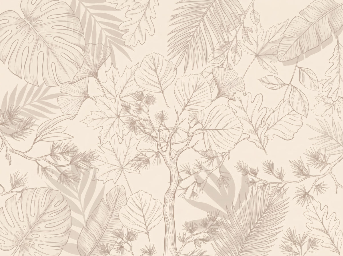 Cremefarbene botanische Blätterskizze als Wandbild