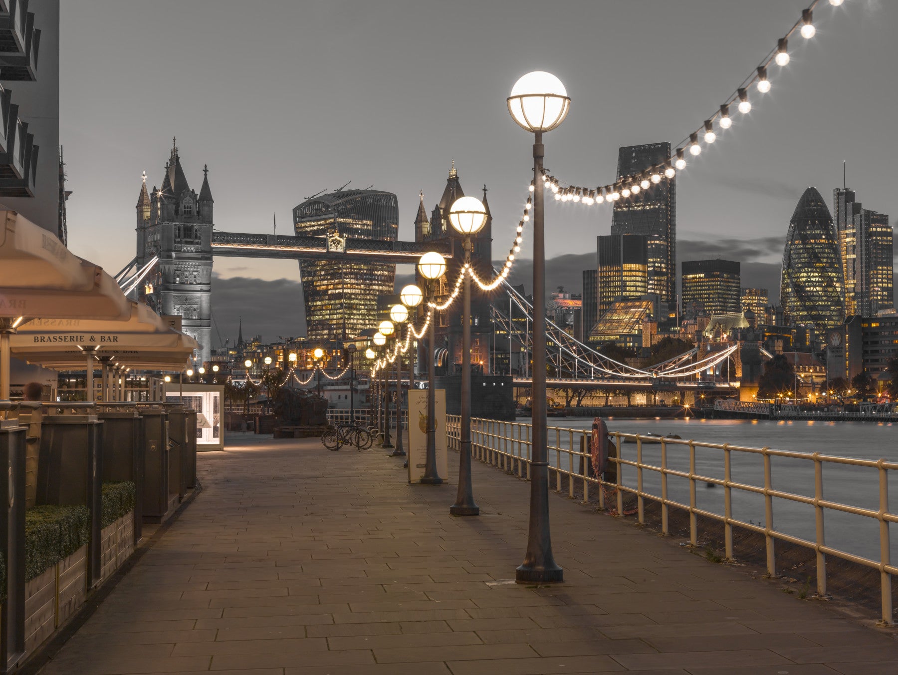 Twilight Riverside Promenade Wall Mural
