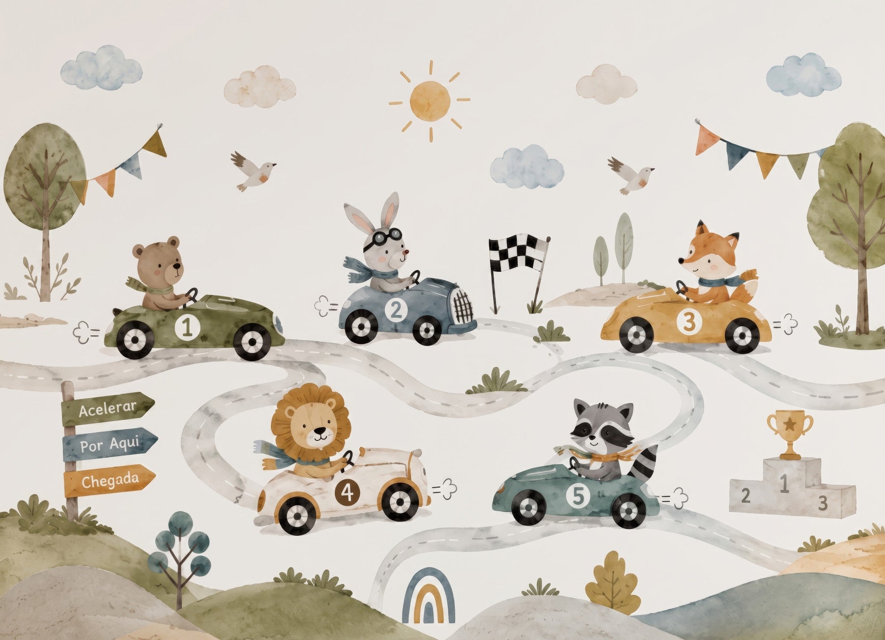 Animal Race Adventure Wall Mural