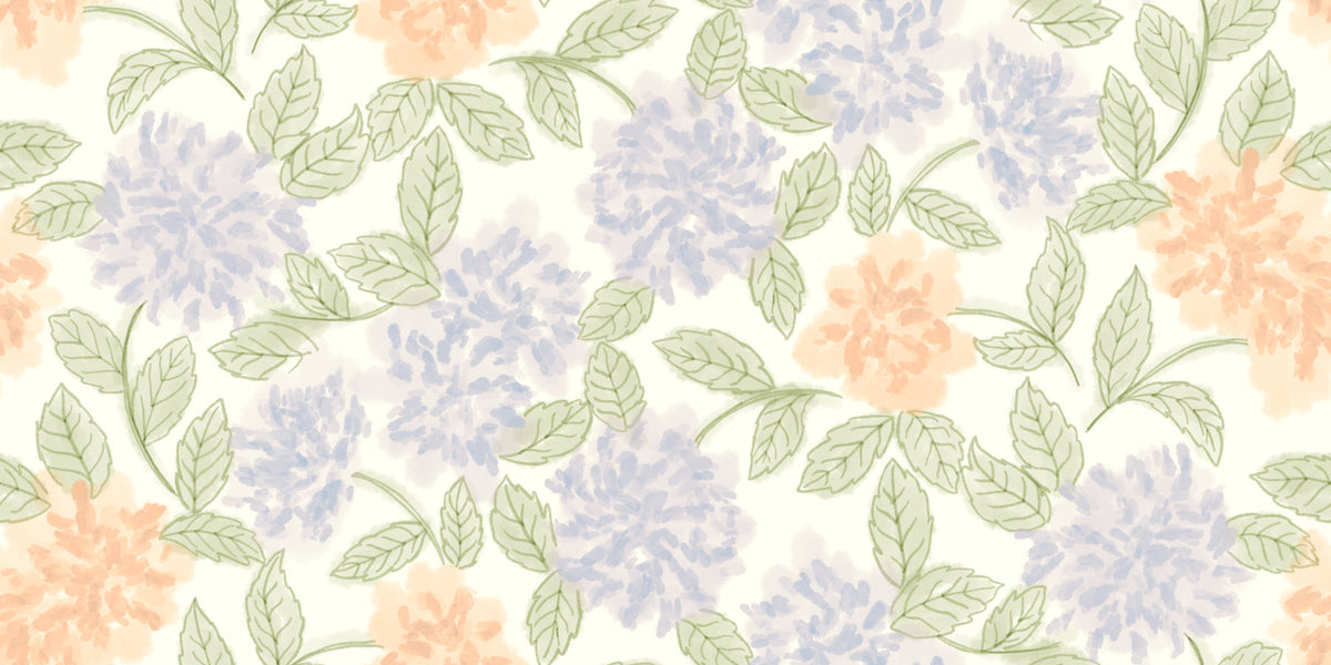 Gartenskizzen-Tapete in Blush und Immergrün in your room — zoomed