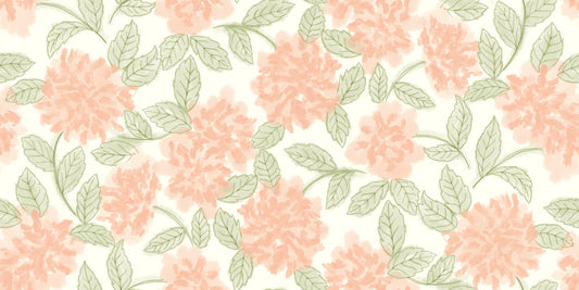 Carta da parati botanica minimalista con motivi da giardino color salvia e pesca
