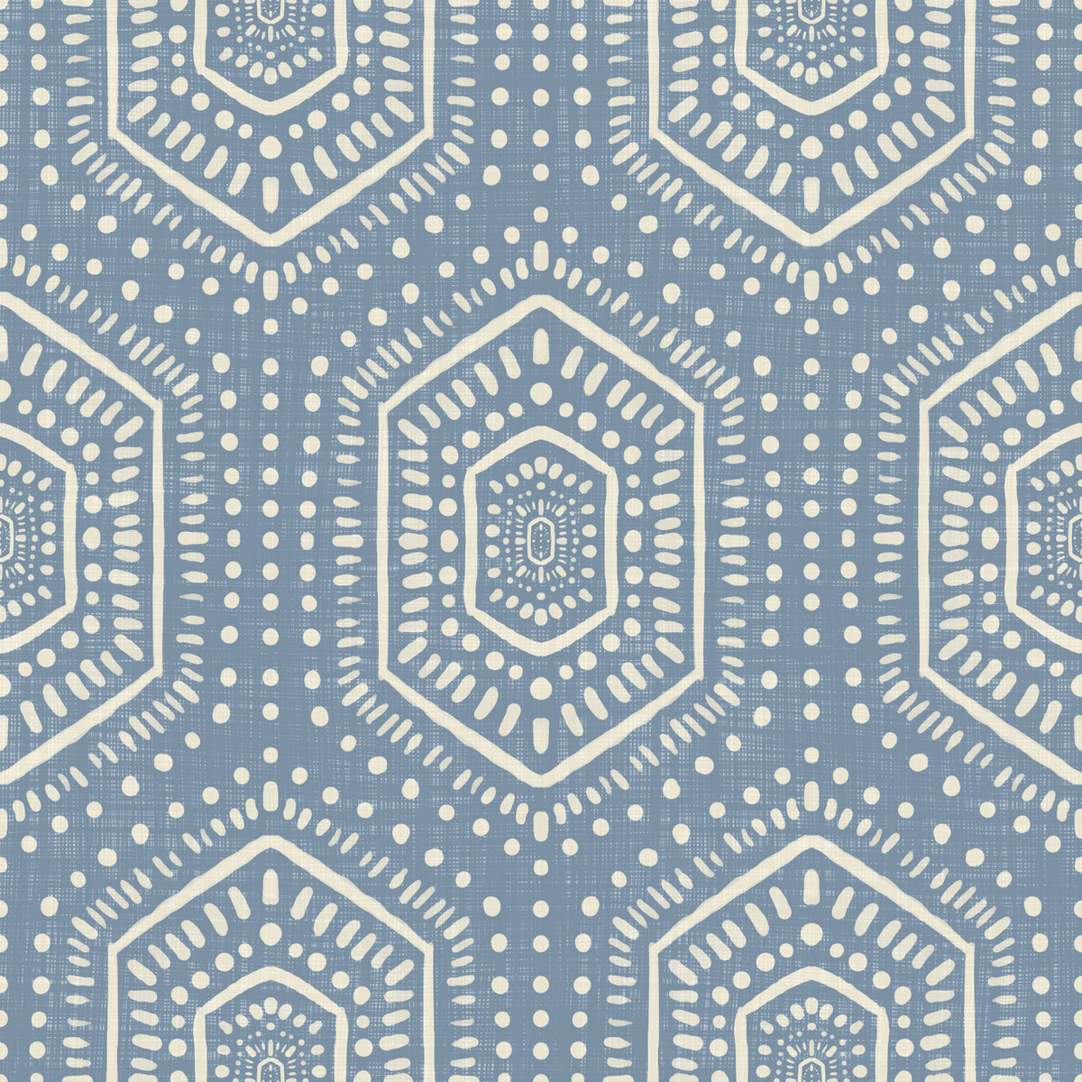 Carta da parati blu con motivo geometrico tribale di esagoni astratti in stile mudcloth dipinto, per giacca in jeans boho in your room — zoomed
