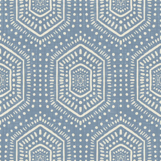 Boho Painted - Abstract Mudcloth Hexagons Tribal Geometric Pattern Jeans Jacket Blue Wallpaper⁠
