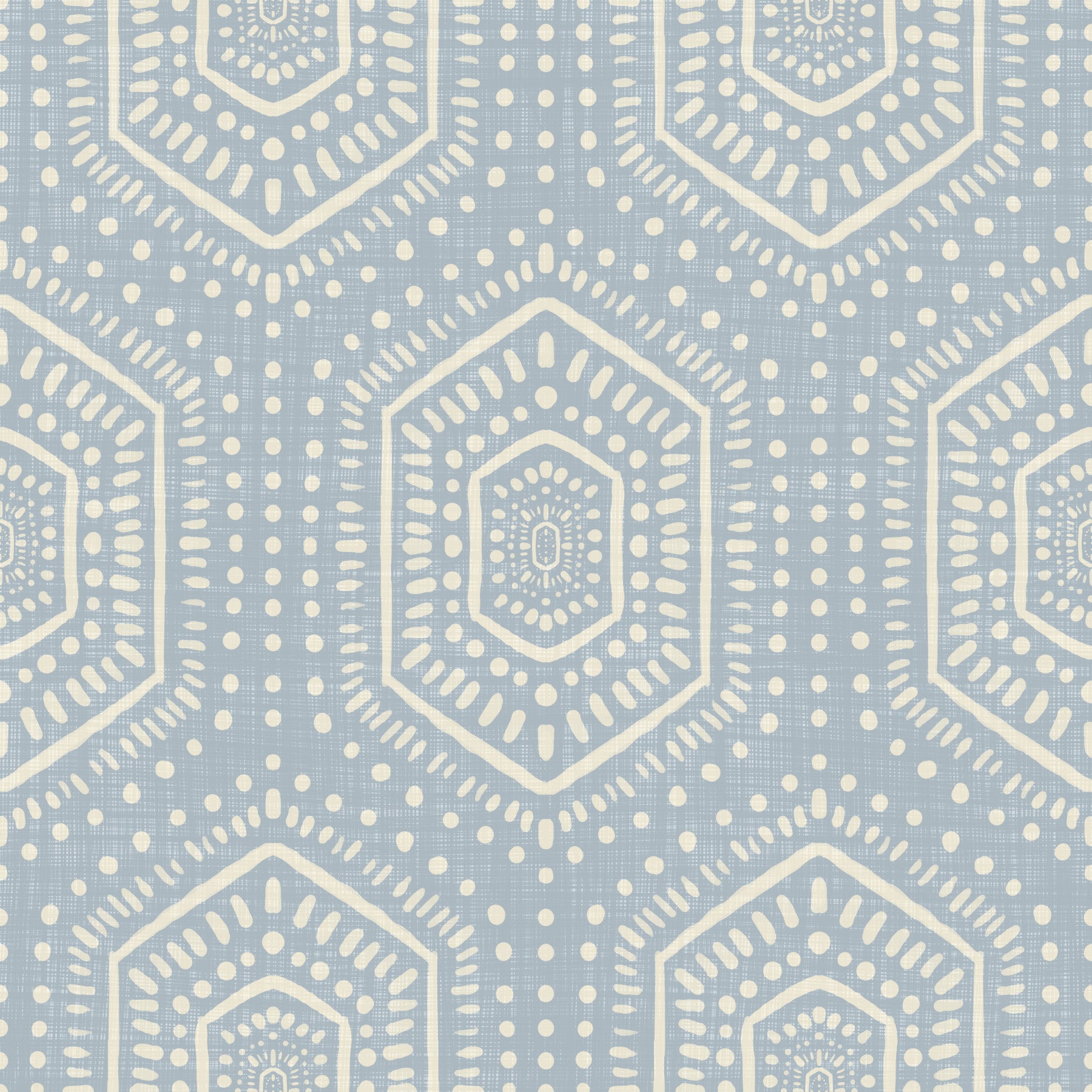 Boho Painted – abstrakte Mudcloth-sekskanter med etnisk geometrisk mønster i franskblå tapet
