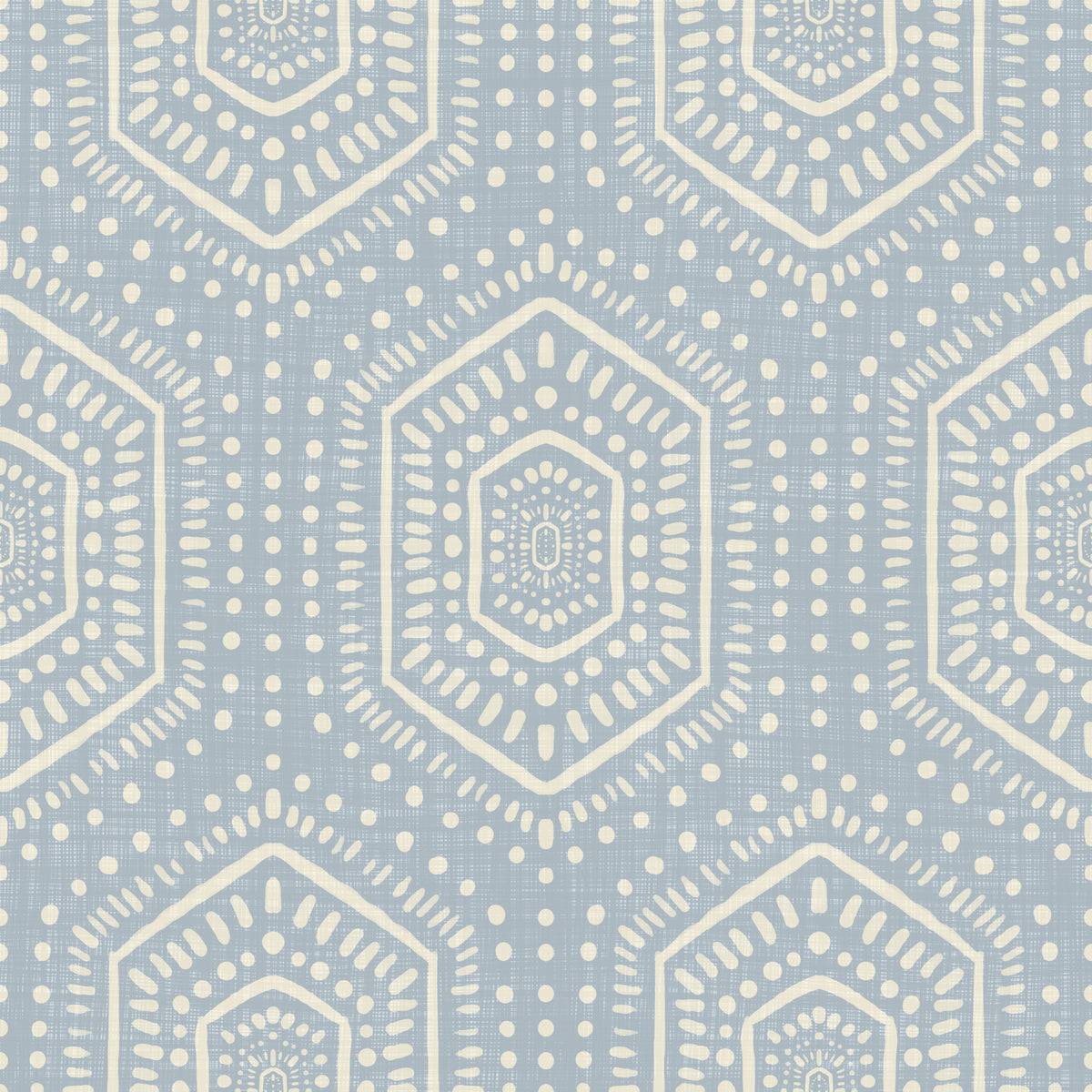 Boho dipinto: carta da parati blu francese con motivo geometrico tribale di esagoni astratti in stile mudcloth in your room — zoomed