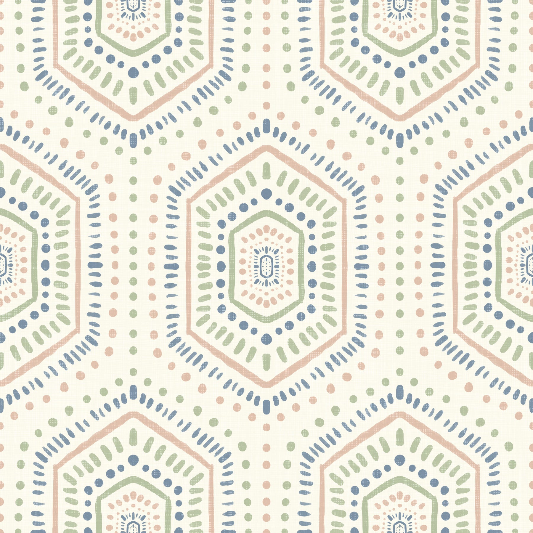 Boho-malede sekskanter – abstrakt mudcloth-inspireret, tribalistisk geometrisk mønster, grandmillennial-tapet
