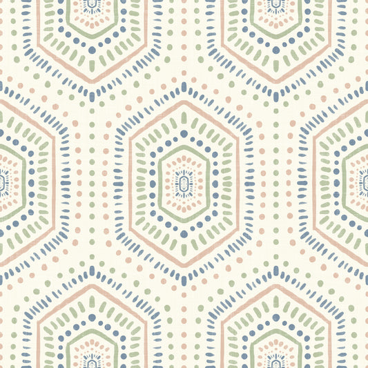Boho Painted - Abstract Mudcloth Hexagons Tribal Geometric Pattern Grandmillennial Wallpaper⁠