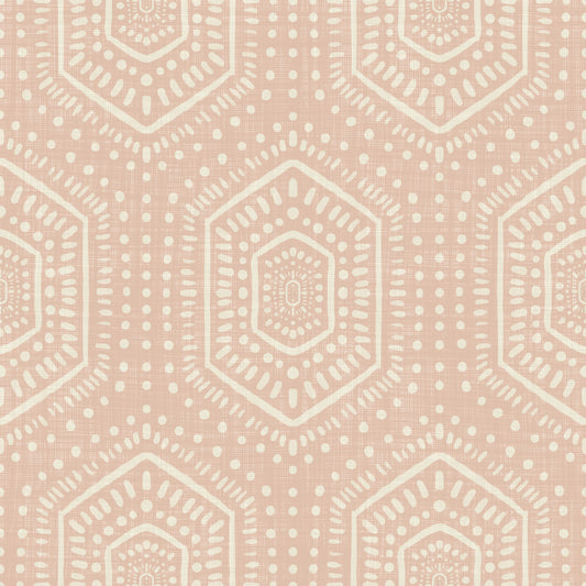 Boho Painted - Abstract Mudcloth Hexagons Tribal Geometric Pattern Cinnamon Tea Wallpaper⁠