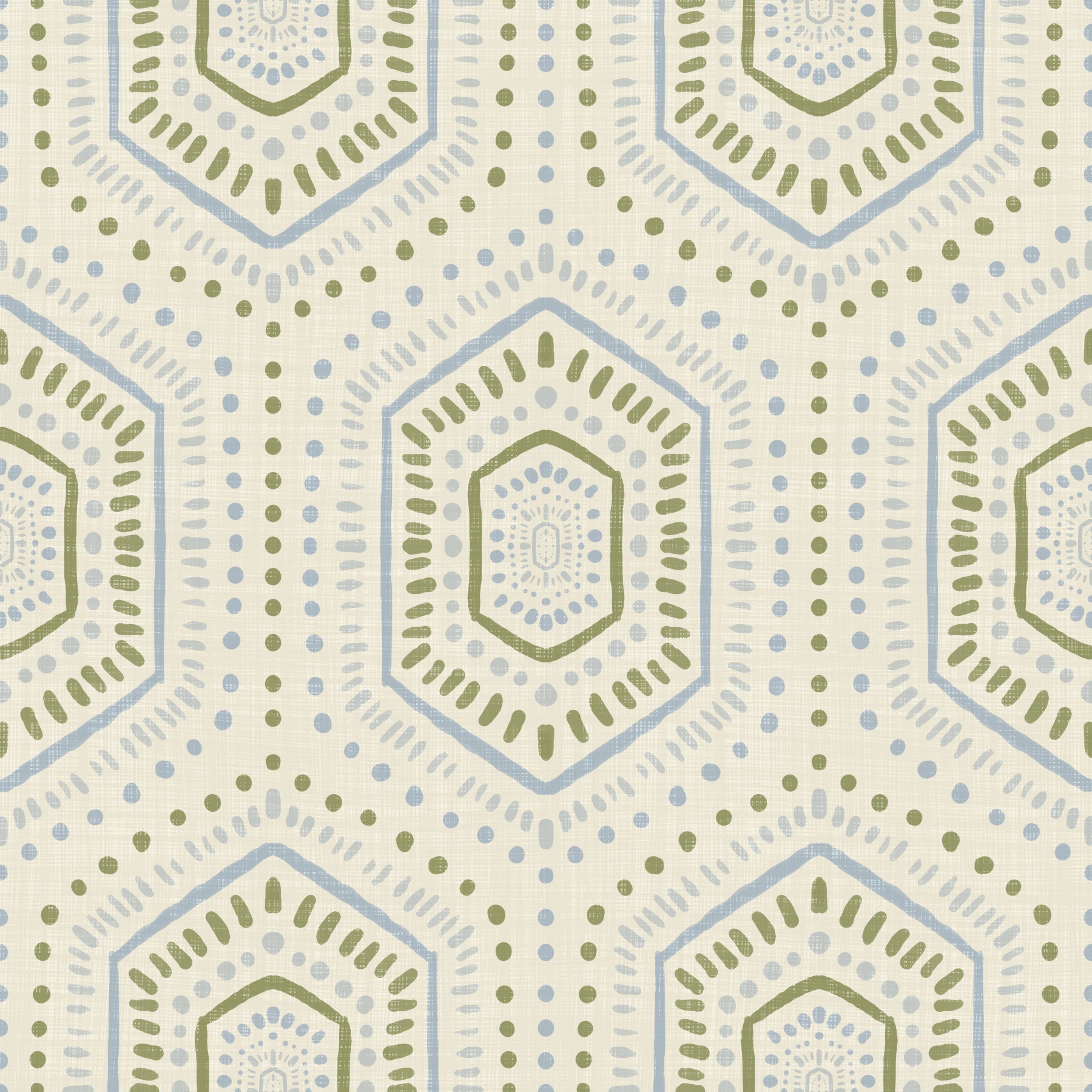 Boho Painted - Abstract Mudcloth Hexagons Tribal Geometric Pattern French Wallpaper⁠
