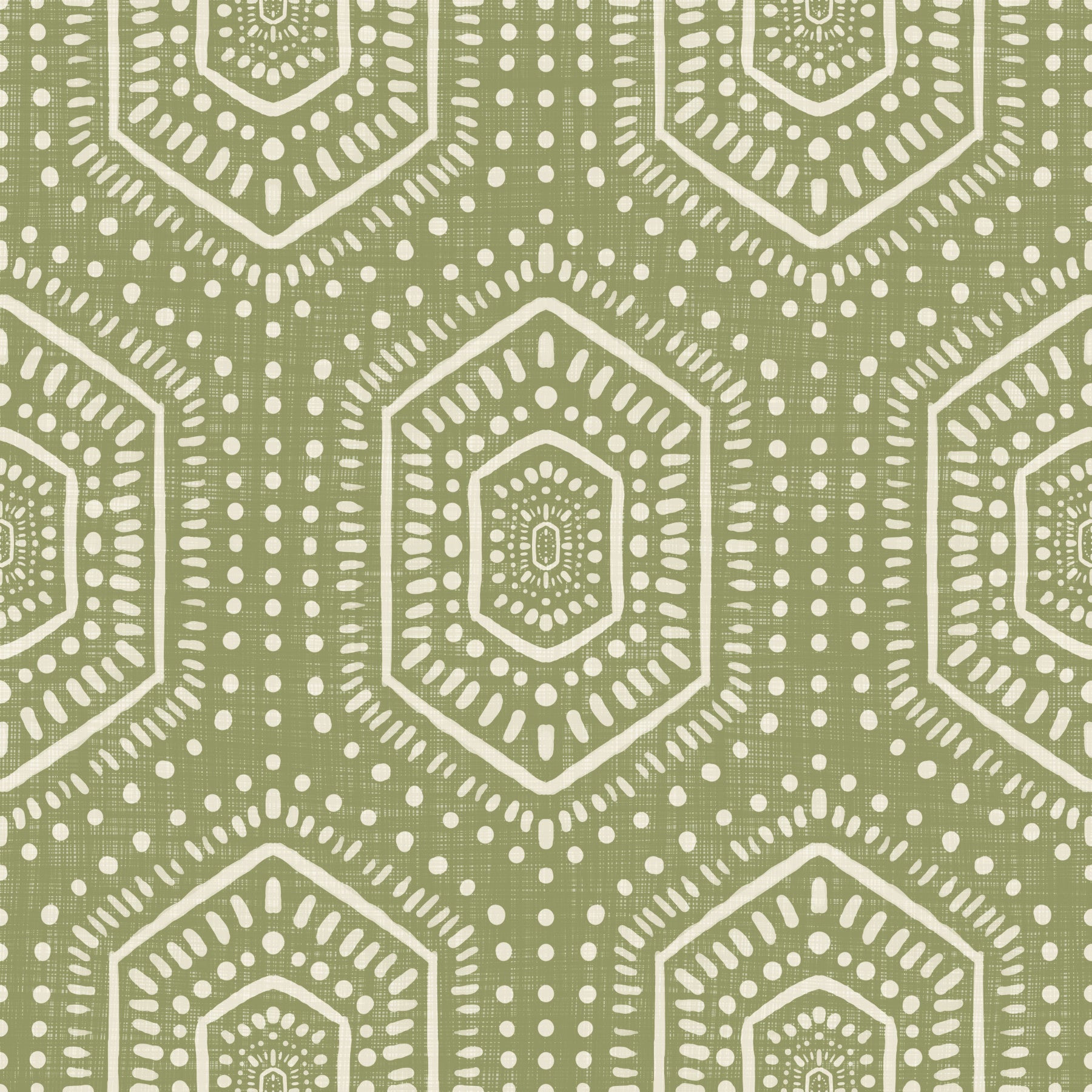 Boho-malet tapet – abstrakte Mudcloth-hexagoner med et stammemæssigt geometrisk mønster i enggrønnes nuancer
