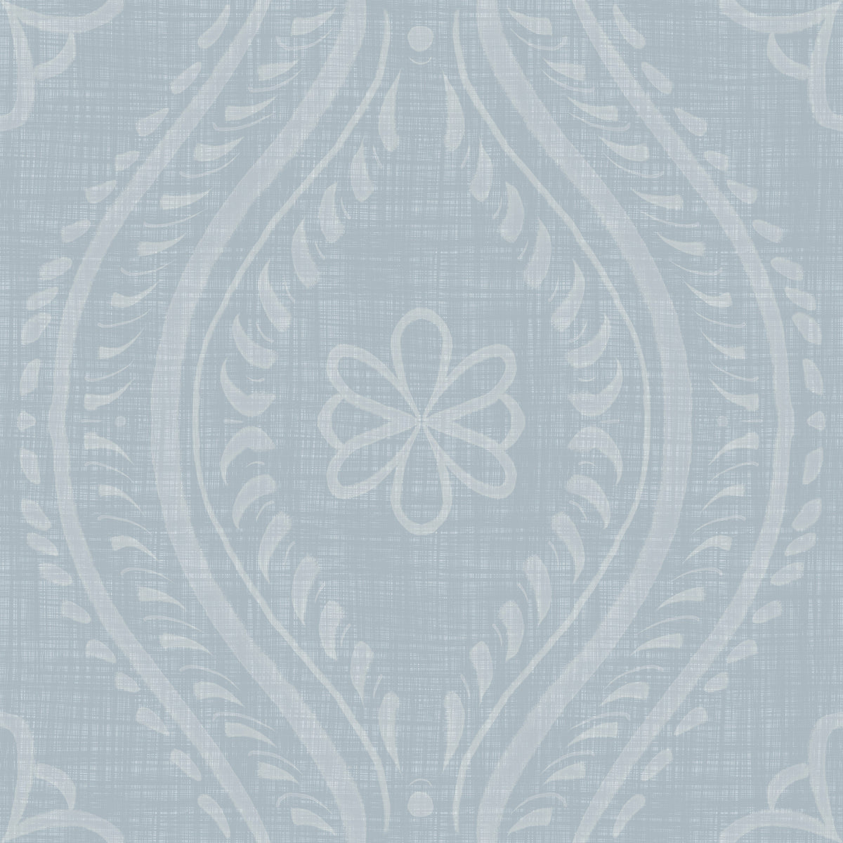 Falmet Ogee-damask – franskblåt tapet in your room — zoomed