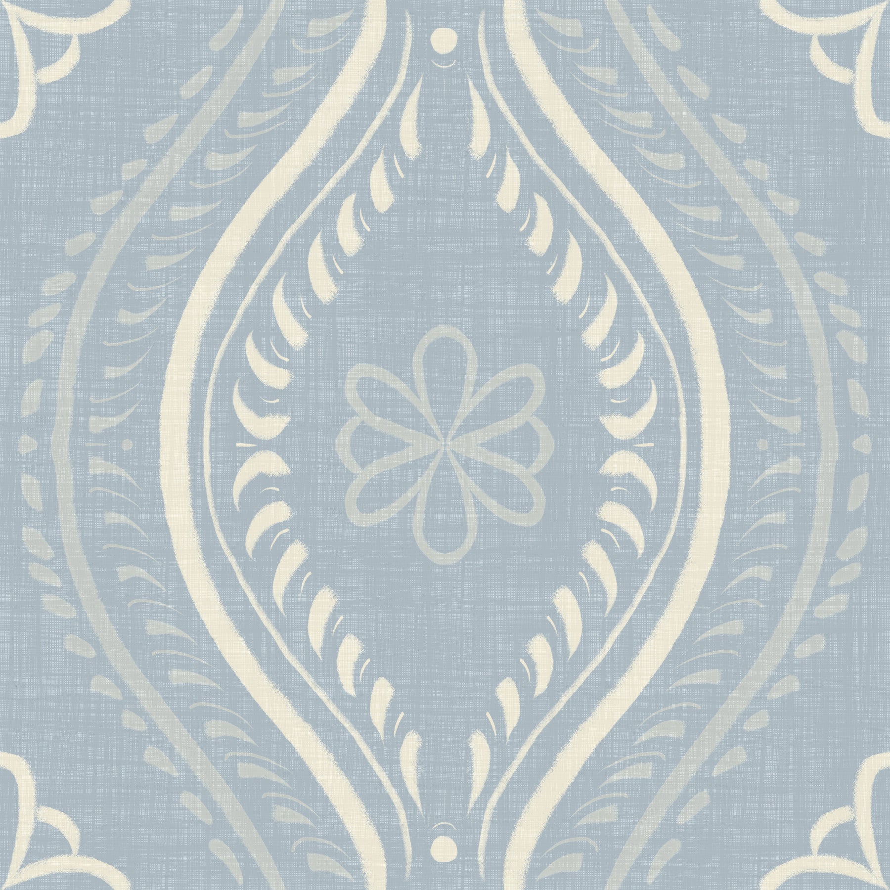 Falmet Ogee-damask – blå tapet i fransk landstil