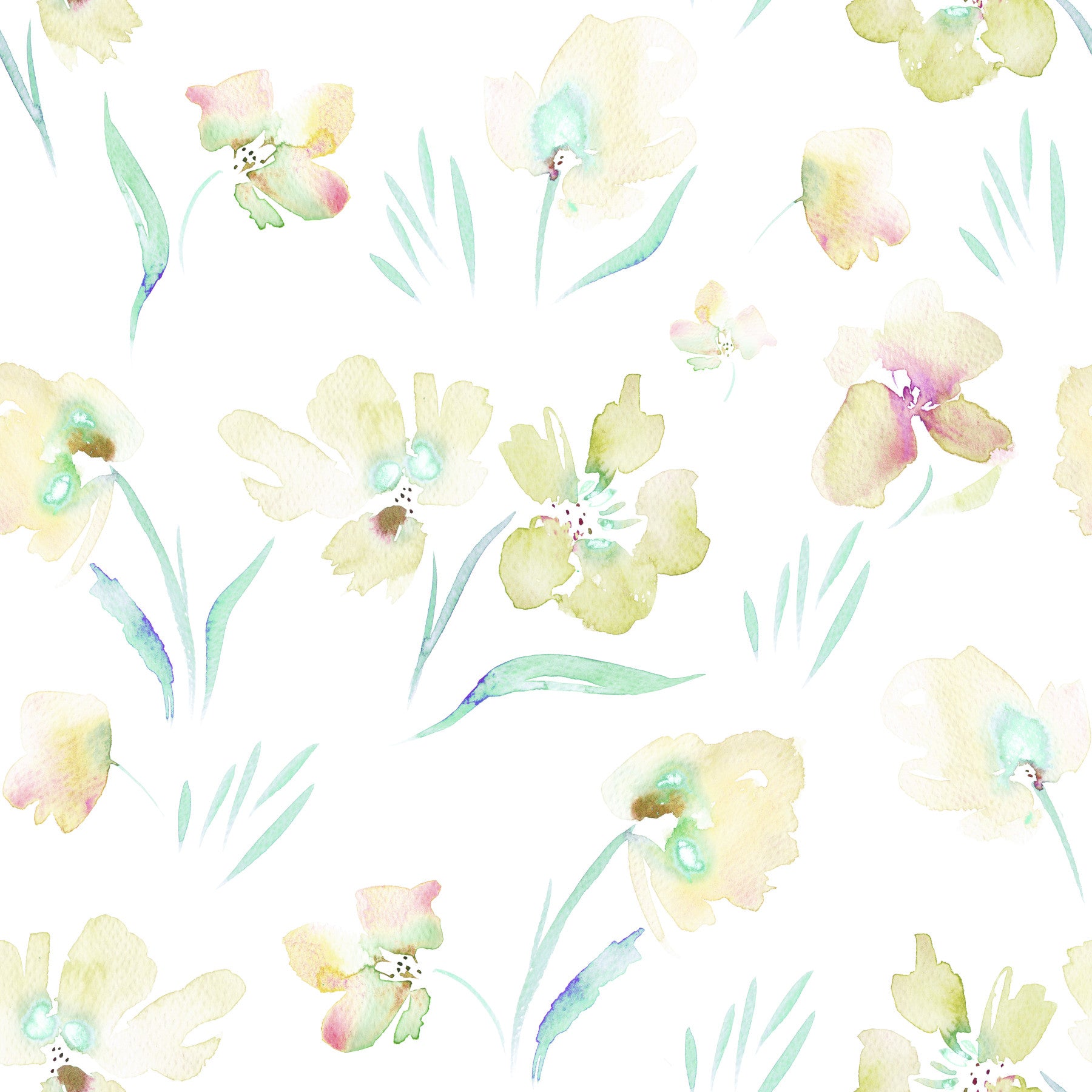 Tapet med illustration af æterisk haveflora