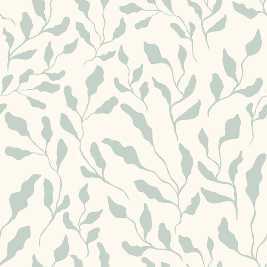 Creme- und Salbeiblatt-Muster-Tapete