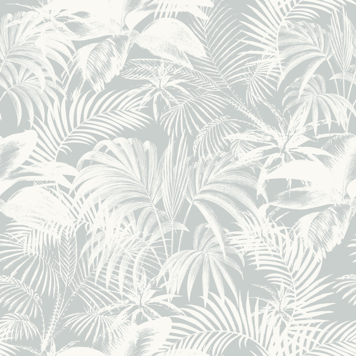 Monochrome Tapetenmotiv mit tropischem Palmenlaub⁠ in your room — zoomed